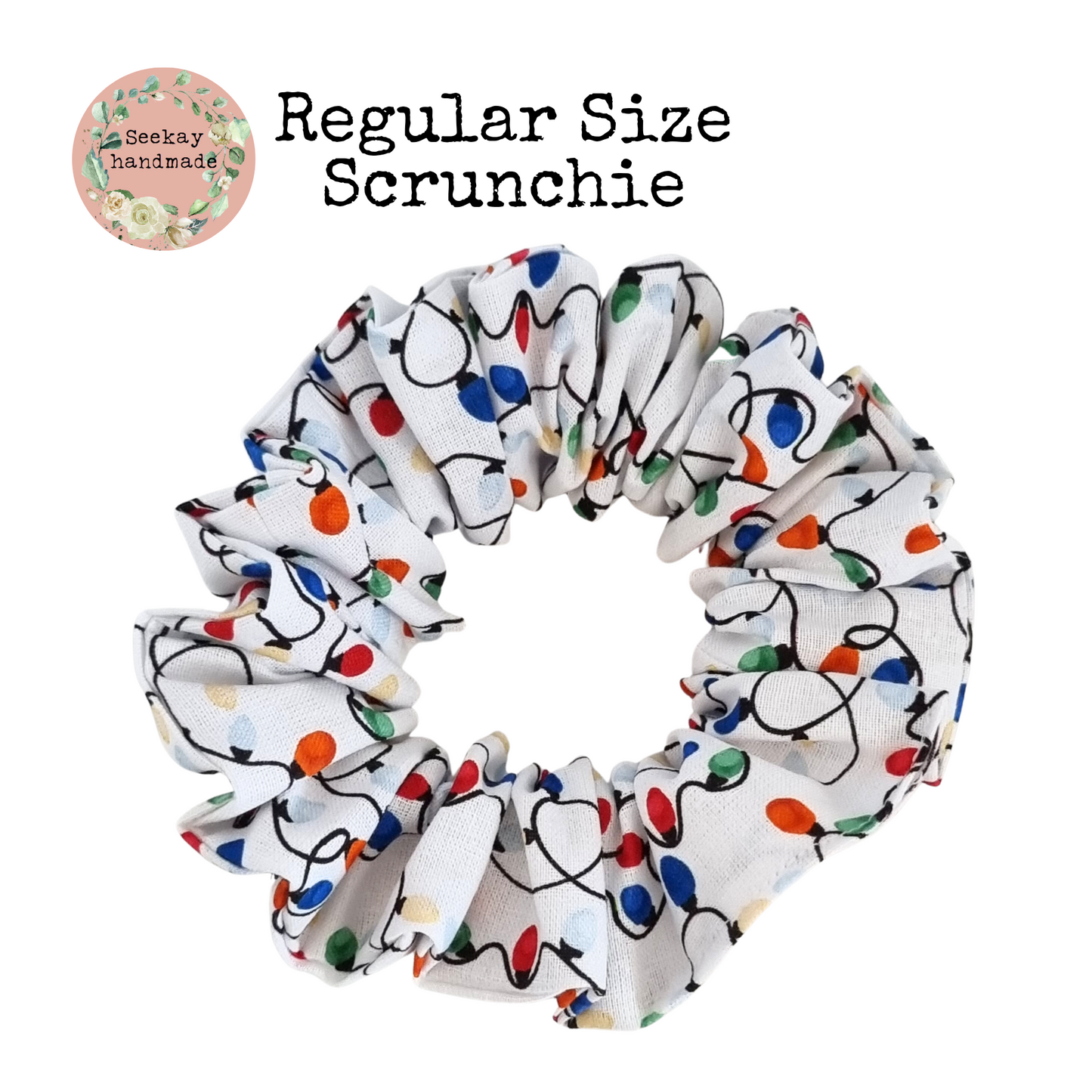 Regular Scrunchie- white with christmas lights