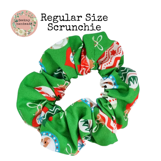 Regular Scrunchie- green christmas print