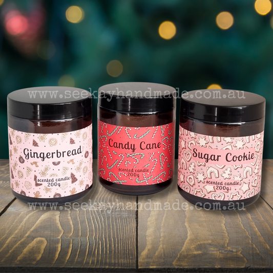 Wood Wick Soy Candle, 200g Gingerbread, Candy Cane, Sugar Cookie soy wax Christmas candle