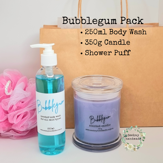 Bubblegum Pack with Candle, scented body wash, gift idea, pamper pack