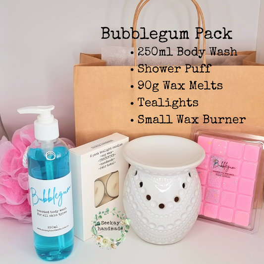 Wax Melt Pack Bubblegum scented body wash, wax melts, tealight burner, tealight candles, gift idea, pamper pack