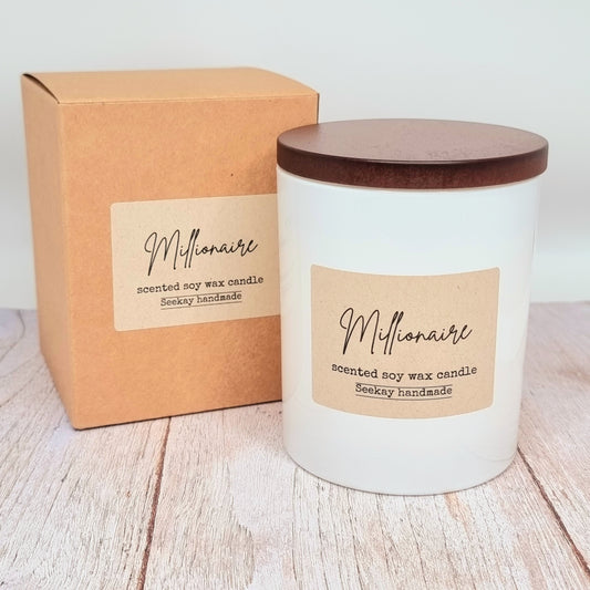Millionaire (One Million) scented Wood Wick Soy Candle with timber lid
